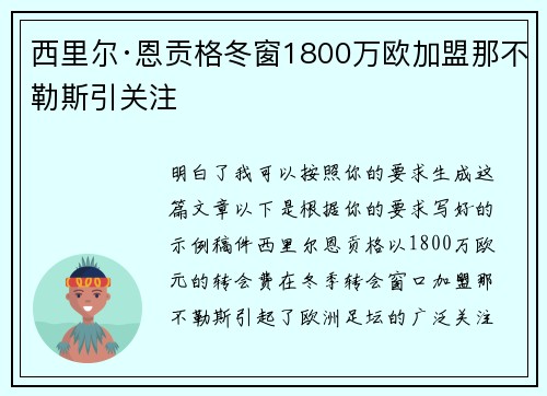 西里尔·恩贡格冬窗1800万欧加盟那不勒斯引关注