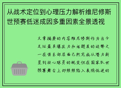 从战术定位到心理压力解析维尼修斯世预赛低迷成因多重因素全景透视